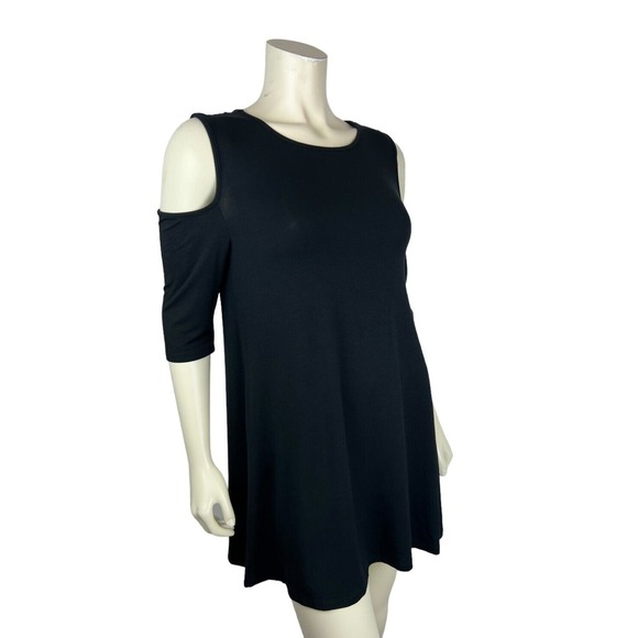NEW Alquema Cold Open Shoulder Tunic Size 1 US 6 Solid Black Lagenlook Womens - Picture 2 of 12